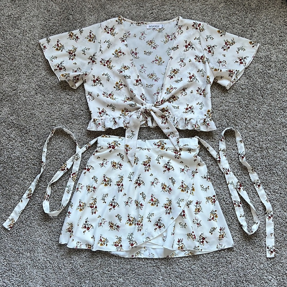 Reverse Floral Skirt & Top Set